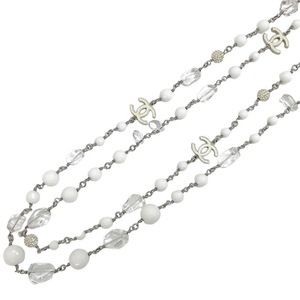 CHANEL Coco Mark Rhinestone Clearn Necklace White